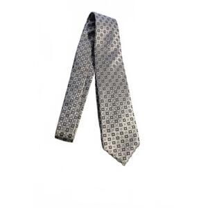 Vintage 80s Countess Mara Silk Necktie, 3.25 X 56 Inches, Silver Geometric